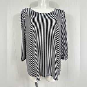 NWT Adrianna Papell Striped Blouse Women's Sz 3X Balloon 3/4 Sleeve Black White